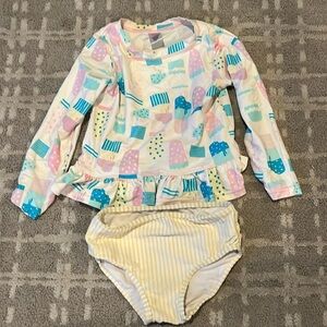 Ruffle Butts girls two piece swimsuit rash guard